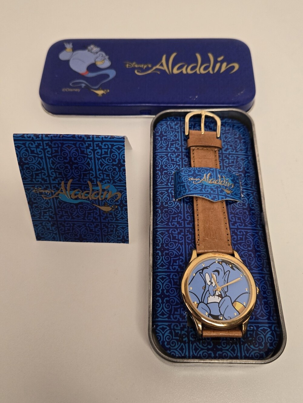 Vintage 1990's Disney Aladdin Genie Watch In Tin By Fossil, Not Removed,Untested
